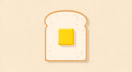 Illustration of a slice of bread with butter on white background.の素材