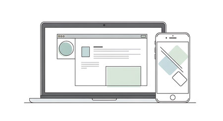 Laptop, smartphone and web page on a white background. Vector illustration.の素材