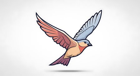 Illustration of a swallow flying in the air with a light backgroundの素材