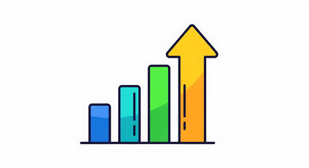 Growing graph icon. Flat vector illustration. Isolated on white background.の素材