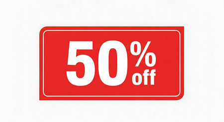 Discount 50 percent off. 3D illustration on white background.の素材