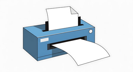 Blue printer with paper on a white background. 3D rendering.の素材