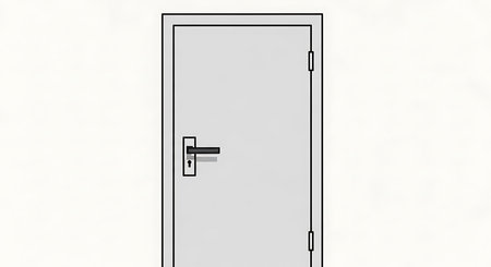 3D rendering of a white door isolated on a white background.の素材