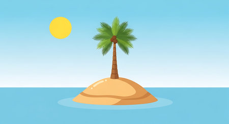 Palm tree on a small island in the sea. Vector illustrationの素材