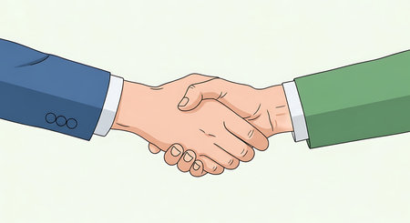 Vector illustration of handshake of two businessmen. Handshake business partners.の素材