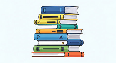 Stack of books. Vector illustration of a pile of books isolated on white background.の素材