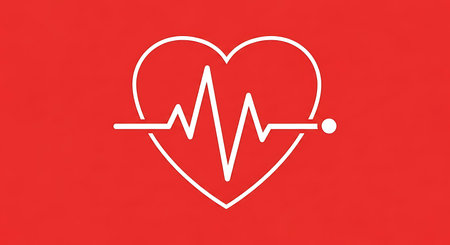 Heartbeat icon on red background. Health care and medical concept.の素材