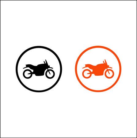 A graphic design featuring two distinct motorcycle silhouettes within circular frames, one black and one orange, showcasing the silhouette style.のイラスト素材