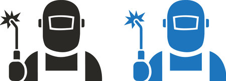 Iconic welder graphics in black and blue protective gearのイラスト素材