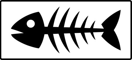 Eye-catching black fish skeleton graphic on white, perfect for designs about ocean conservation,...
