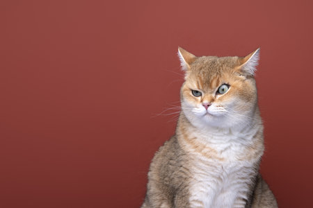 angry british shorthair cat looking to the side at copy spaceの写真素材