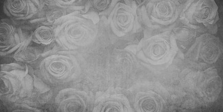 concrete texture, decorative vintage background with rosesの写真素材