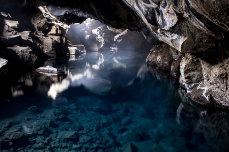 Grj?tagj? Cave near Reykjahlid, Lake Myvatn region, Icelandの写真素材