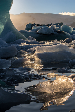 Beautiful lightened icebergs in  Glacier Lagoon, Iceland