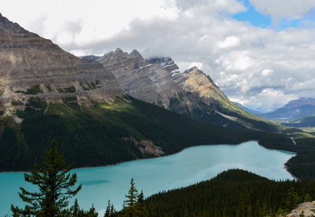 The Peyto Lake in Canada at a cloudy dayの写真素材
