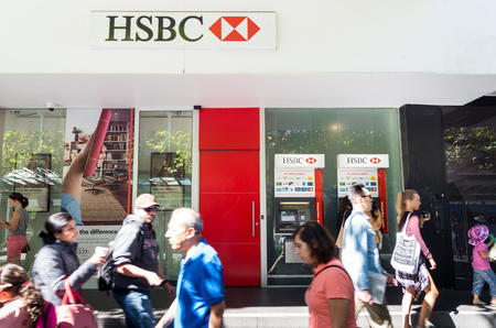 Melbourne, Australia - February 23, 2017: HSBC is a British bank with origins in Hong Kong and Shanghai. This branch is on Swanston Street in central Melbourne.のeditorial素材