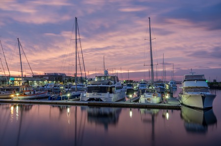 Queenscliff, Australia - March 12, 2017: Queenscliff Harbour on the Bellarine Peninsula contains a marina, restaurants and shopsのeditorial素材