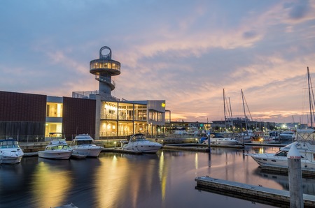 Queenscliff, Australia - March 12, 2017: Queenscliff Harbour on the Bellarine Peninsula contains a marina, restaurants and shopsのeditorial素材