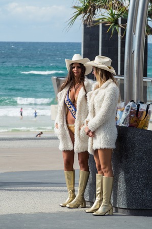 Gold Coast, Australia - July 11, 2017: Gold Coast meter maids in Surfers Paradise. Meter maids are employed as tourist guides.のeditorial素材