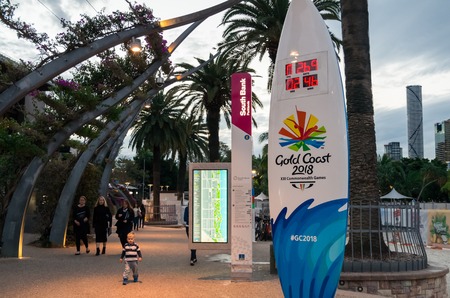 Brisbane, Australia - July 9, 2017: a surfboard themed countdown clock on South Bank, counting down to the 2018 Gold Coast Commonwealth Gamesのeditorial素材