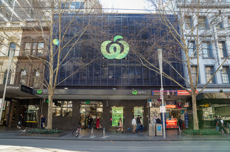 Melbourne, Australia - July 29, 2017: Woolworths is a major Australian supermarket chain with more than 900 stores. This store is in Swanston Street in Melbourne.のeditorial素材