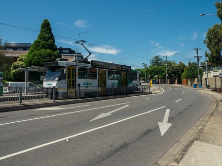 Melbourne, Australia - February 10, 2017: a Melbourne tram travelling along Riversdale Road at the Swan Street and Power Street intersection in Hawthorn.のeditorial素材