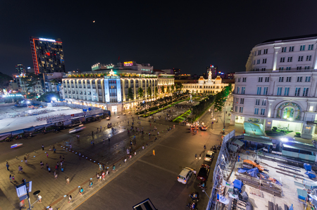 Ho Chi Minh City, Vietnam - August 19, 2015: aerial view of Nguyen Hue Street, a pedestrian mall in central Ho Chi Minh City. The Rex Hotel is opposite.のeditorial素材