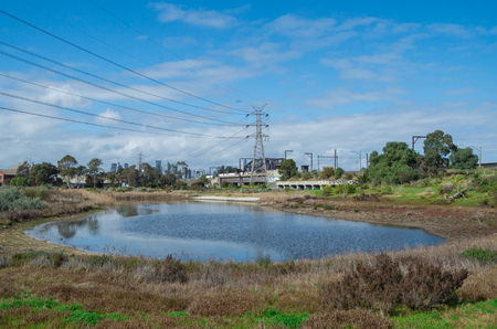 Melbourne, Australia - August 30, 2015: Newells Paddock Wetlands Reserve is an urban park by the banks of the Maribyrnong River in the inner western suburb of Footscray.のeditorial素材
