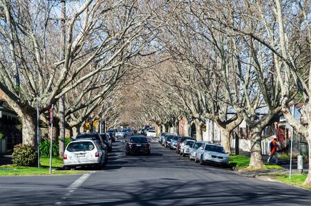Melbourne, Australia - August 30, 2015: quiet urban street in Flemington, a multicultural inner western suburb of Melbourne in the City of Moonee Valley.のeditorial素材