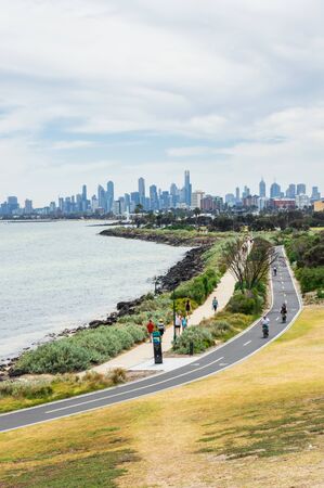 Melbourne, Australia - February 18, 2018: view of the Melbourne skyline from Point Ormond in the...