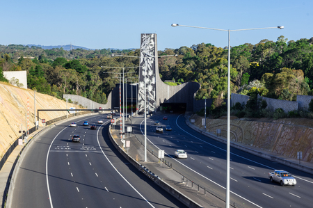 Melbourne, Australia - January 3, 2018: entrance to the Eastlink tollway tunnel in Donvale. Opened in 2008 it is maintained by ConnectEast.のeditorial素材