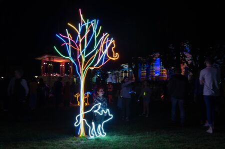 Geelong, Australia - October 13, 2018: Neon Dog Park art installation by Carla OBrien in Johnstone...