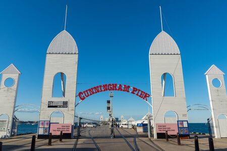 Geelong, Australia - October 13, 2018: Cunningham Pier is a history pier on the Geelong waterfront. It now features a number of restaurants.のeditorial素材