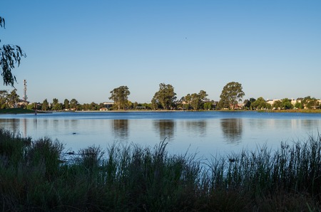 Victoria Park Lake in the regional Goulburn Valley town of Shepparton, Australia.の写真素材