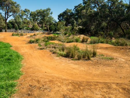BMX bicycle race track in a park in suburban Mitcham in Melbourne, Australia.の写真素材