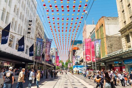 Melbourne, Australia - December 23, 2018: Christmas decoarations in Bourke Street Mall, the major shopping street in Melbourne.のeditorial素材