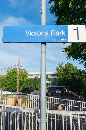 Melbourne, Australia - January 7, 2019: Victoria Park railway station in inner suburban Abbotsford. Victoria Park station is located near the former Collingwood home ground.のeditorial素材