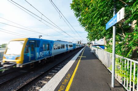 Melbourne, Australia - January 7, 2019: Melbourne Metro suburban electric train at Victoria Park...