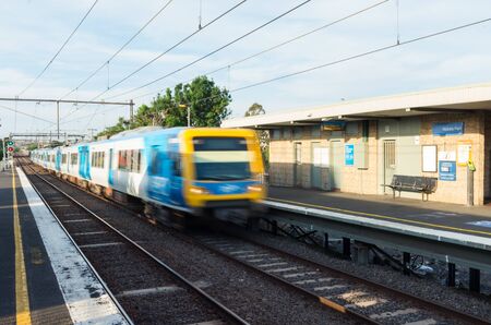 Melbourne, Australia - January 7, 2019: Melbourne Metro suburban electric train at Victoria Park railway station in inner city Abbotsford.のeditorial素材