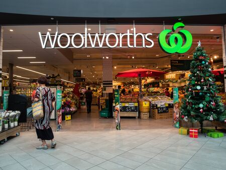 Melbourne, Australia - December 9, 2018: Woolworths is a large Australian supermarket chain. This store is at The Glen Shopping Centre in suburban Glen Waverley.のeditorial素材