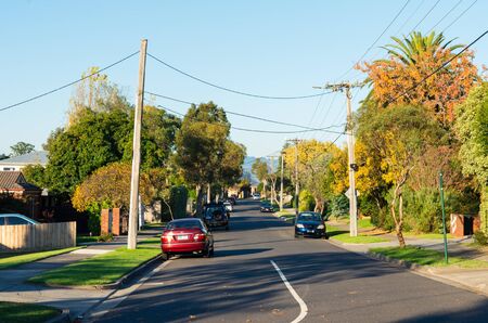 Melbourne, Australia - May 18, 2019: Rotherwood Avenue in Mitcham is a typical suburban residential street in the City of Whitehorse municipal area.のeditorial素材