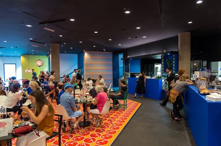 Melbourne, Australia - March 17, 2018: Moroccan tea house inspired decoration of the National Gallery of Victorias Gallery Kitchen cafe by Moroccan artist Hassan Hajjaj during the Triennial in 2017 and 2018.のeditorial素材
