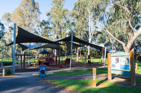 Melbourne, Australia - July 14, 2018: large playground at Ruffey Lake Park in the outer eastern suburb of Doncaster. Ruffey Lake Park is in the City of Manningham.のeditorial素材