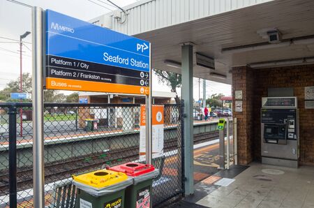 Melbourne, Australia - August 10, 2019: Seaford railway station in suburban Seaford. The station is on the suburban Frankston Metro line.のeditorial素材