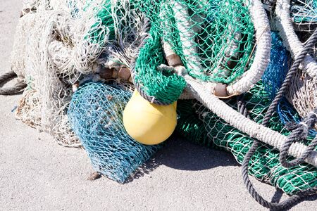 fishnet trawl rope putdoor in summer at harbour fishing