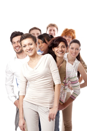 happy people business team group together isolated on white backgroundの写真素材