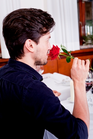 happy couple in restaurant romantic date love dinner valentines day weddingの写真素材