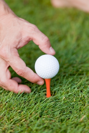 golf ball and iron on green grass detail macro summer outdoor playing golf の写真素材