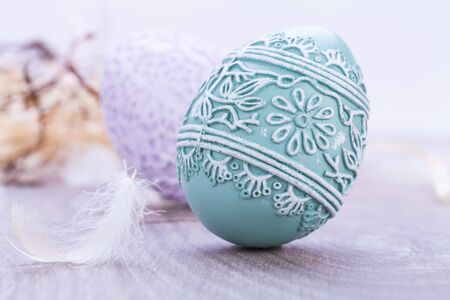 beautiful easter egg decoration colorfull eggs seasonal pastel colors brightの写真素材