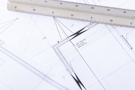 architect blueprints equipment objects workplace paper officeの写真素材